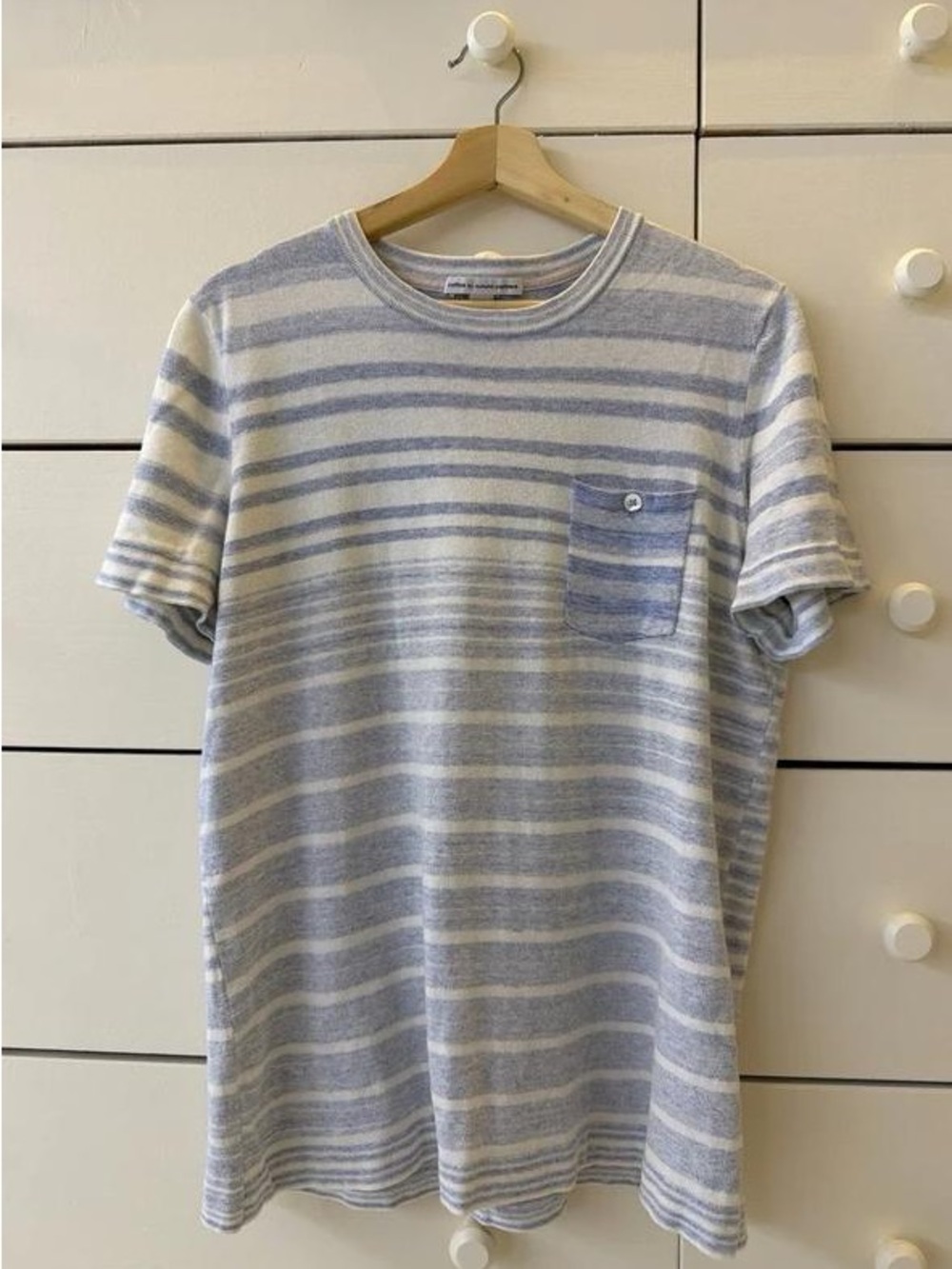 Men's Short Sleeve Striped Pocket Tee - Light Blue & White